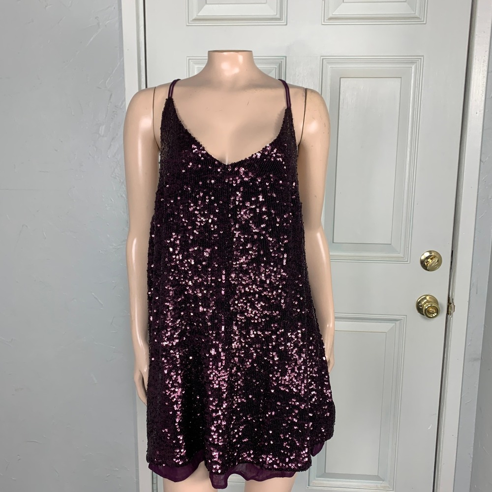 NEW Free people Gold Rush mini Women's Dress Medium Party Sequin V neck GG2